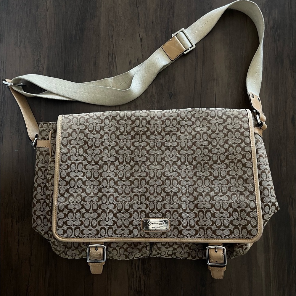 Coach Tan Signature Pattern Messenger Bag